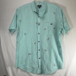 Billabong Men's Short Sleeve Button-Up Mint Green Floral Size Large
